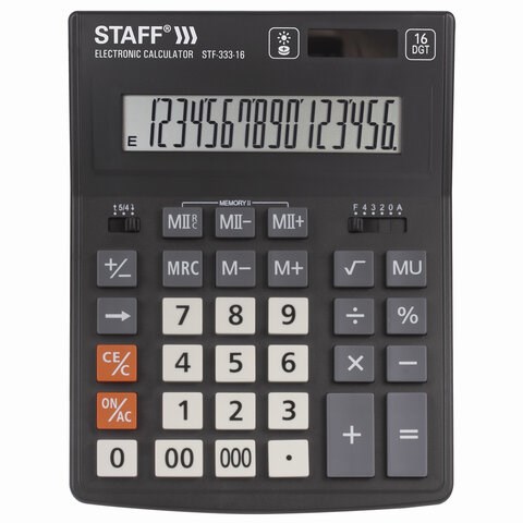 Калькулятор настольный STAFF PLUS STF-333 (200x154 мм), 16 разрядов, двойное питание, 250417 250417 - фото 299687