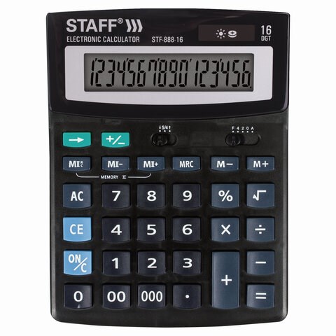 Калькулятор настольный STAFF STF-888-16 (200х150 мм), 16 разрядов, двойное питание, 250183 250183 - фото 299807