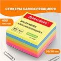 Блок самоклеящийся (стикеры), BRAUBERG, НЕОНОВЫЙ, 76х76 мм, 400 листов, 5 цветов, 122855 122855