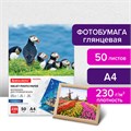 Фотобумага глянцевая, А4, 230 г/м2, односторонняя, 50 листов, BRAUBERG ORIGINAL, 363990 363990