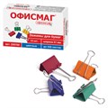 Зажимы для бумаг ОФИСМАГ, КОМПЛЕКТ 12 шт., 51 мм, на 230 листов, цветные, картонная коробка, 226768 226768