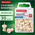 Силовые кнопки-гвоздики BRAUBERG WOOD, деревянные, 30 штук, 10 мм, 272759 272759