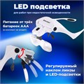 Лупа налобная с LED-ПОДСВЕТКОЙ, 5 сменных линз 95х33 мм, увеличение 1,0 - 3,5, BRAUBERG, 455929 455929