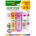 Клей-карандаш "Лапки" Cat Paw, 9 г, фигурный колпачок, 3 шт. на блистере, BRAUBERG KIDS, 271982 271982 - фото 175851