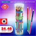 Карандаши цветные двусторонние BRAUBERG PREMIUM TWIN COLOUR, 24 шт., 48 цв., туба, шестигранные, грифель 3,3 мм, натуральное дерево, 181876 181876