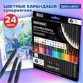 Карандаши цветные чёрное дерево BRAUBERG BLACK WOOD, 24 цвета, трехгранные, мягкий грифель 3 мм, 181949 181949