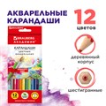 Карандаши цветные акварельные BRAUBERG "АКАДЕМИЯ", 12 цветов, шестигранные, грифель 3 мм, натуральное дерево, 181398 181398