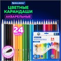Карандаши цветные акварельные BRAUBERG 24 цвета с КИСТЬЮ, шестигранные, грифель 3 мм, натуральное дерево, 181849 181849