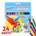 Карандаши цветные акварельные ЮНЛАНДИЯ "ЮНЫЙ ВОЛШЕБНИК", 24 цвета, шестигранные, грифель 3 мм, натуральное дерево, 181404 181404