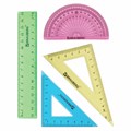 Набор чертежный малый BRAUBERG "Crystal" (линейка 15 см, 2 угольника, транспортир), цветной, 210295 210295