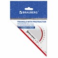 Треугольник пластиковый, угол 45, 13 см, BRAUBERG "Crystal", с транспортиром, прозрачный, с выделенной шкалой, 210293 210293