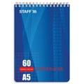 Блокнот А5 146х205 мм, 60 л., гребень, жесткая подложка, клетка, STAFF, 4 вида, 126539 126539