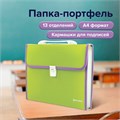 Папка-портфель пластиковая BRAUBERG "JOY", А4 (330х245х35 мм), 13 отделений, с окантовкой, салатовая, 227974 227974