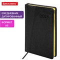Ежедневник датированный 2025, А5, 138x213 мм, BRAUBERG "Cayman", под кожу, черный, 115772 115772