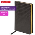 Ежедневник полудатированный А5 (138х213 мм) BRAUBERG "Alligator", под кожу, 192 л., черный, 124985 124985