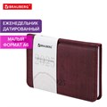 Еженедельник датированный 2025 МАЛЫЙ ФОРМАТ 95х155 мм А6, BRAUBERG "Wood", под кожу, бордовый, 115986 115986