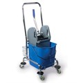 Тележка уборочная BRABIX, 1 съемное ведро 25 л, механический отжим, корзина, металлический каркас, синяя, 601498 601498