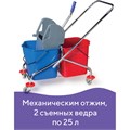 Тележка уборочная BRABIX, 2 съемных ведра 25 л, механический отжим, металлический каркас, 601499 601499