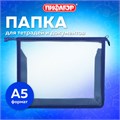 Папка для тетрадей ПИФАГОР А5, пластик, молния сверху, прозрачная, синий, 272115 272115
