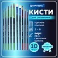 Кисти BRAUBERG PREMIUM, набор 10 шт. (круглые пони - 5 шт., синтетика - 3 шт., плоские щетина - 2 шт.), блистер, 201023 201023