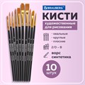 Кисти синтетика BRAUBERG, НАБОР 10 шт., черные (Круглые; Овальные; Плоские; Лайнеры), 201028 201028