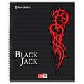 Тетрадь А5, 96 л., BRAUBERG, гребень, клетка, выборочный лак, "БЛЭК ДЖЭК", 401850 401850