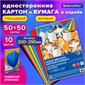 Набор цветного картона и бумаги А4 50+50 л., 10 цветов (картон мелованный + бумага офсетная) в коробке, BRAUBERG, 116421 116421