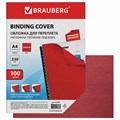 Обложки картонные для переплета, А4, КОМПЛЕКТ 100 шт., тиснение под кожу, 230 г/м2, красные, BRAUBERG, 530948 530948